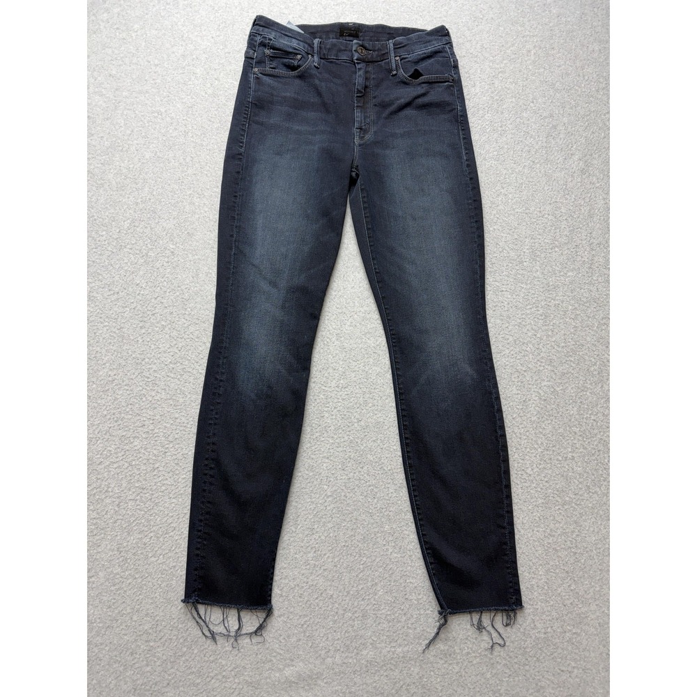 Mother High Waisted Looker Ankle Fray Jeans Womens 27 Blue Dark Wash Skinny